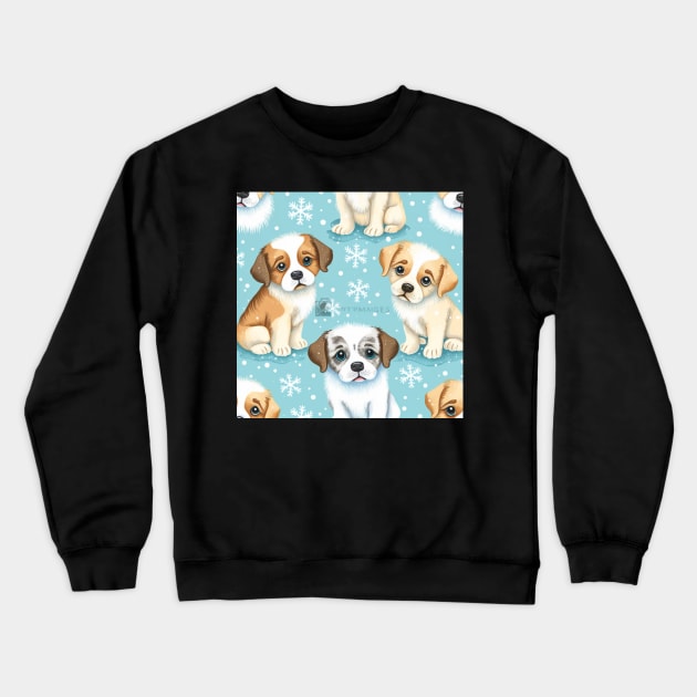 Cartoonish pups on snow - seamless pattern Crewneck Sweatshirt by Newtaste-Store